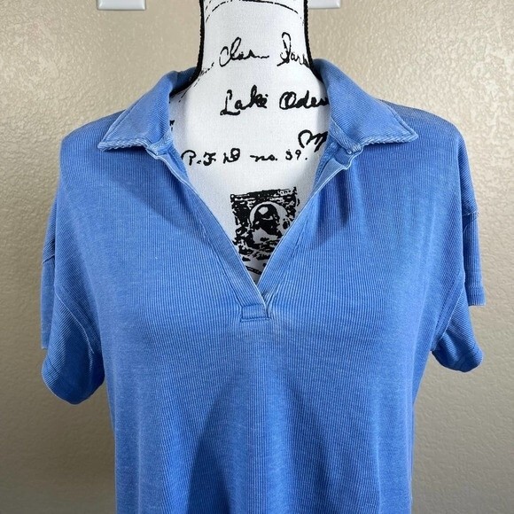 Anthropologie Jane and Delancey Blue top distressed collar short sleeve size S - Picture 6 of 10